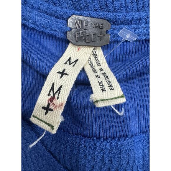 Long Sleeve Blue Thermal Top V-Neck Relaxed Fit Casual Everyday - Picture 4 of 6